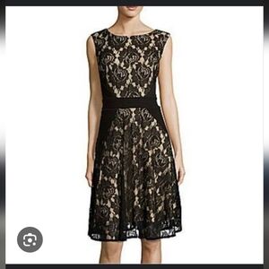 NWT Danny & Nicole Black Lace Overlay Fit and Flare Cocktail Dress Size 8P